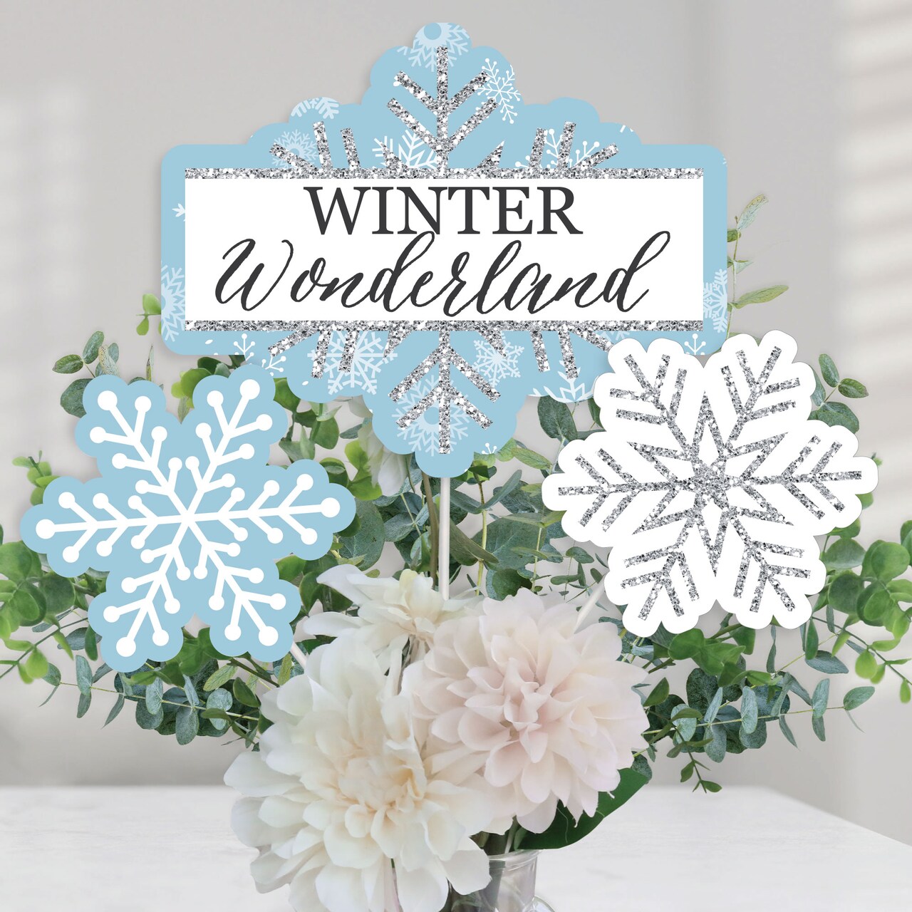 Big Dot of Happiness Winter Wonderland - Snowflake Holiday Party and Winter Wedding Party Centerpiece Sticks - Table Toppers - Set of 15